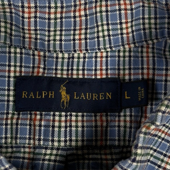 Ralph Lauren Shirt Mens L Blue Red Green L/S Button Down Up Flesh Pony - Picture 3 of 8